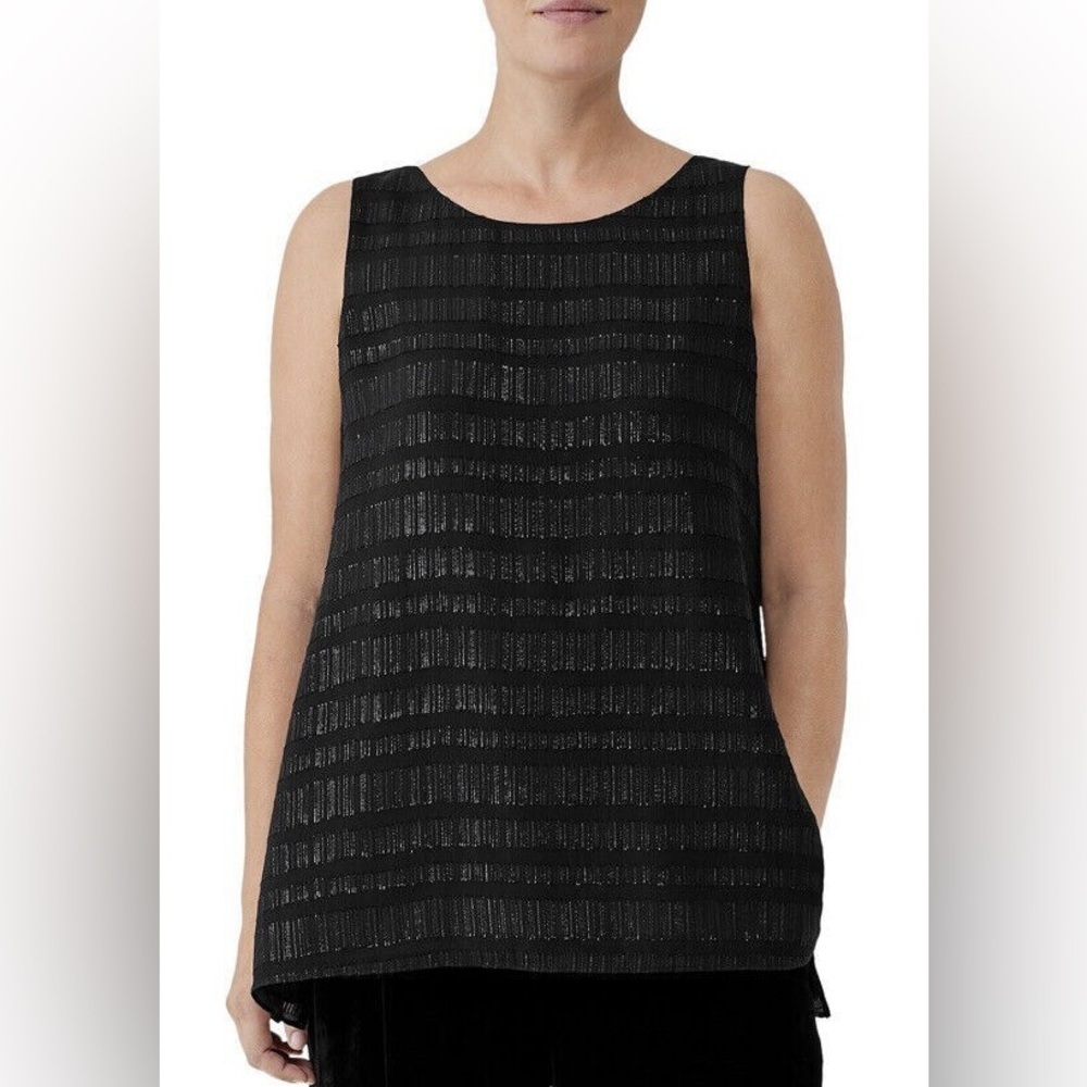 NWOT $218 Eileen Fisher Silk Metallic Striped Lined Sleeveless Tunic Top Size 2x